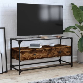  Szafka pod TV ze szklanym blatem, przydymiony dąb, 98x35x51 cm