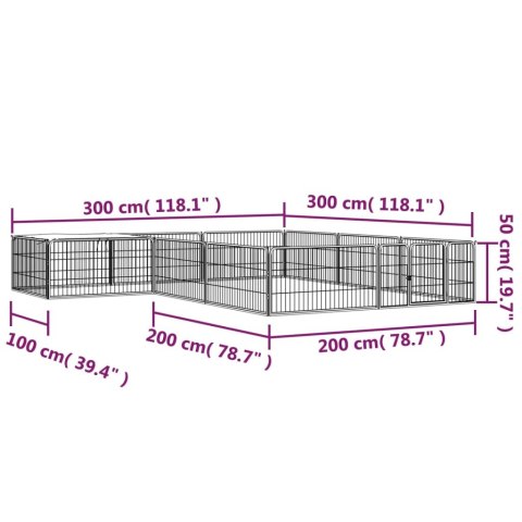  Kojec dla psa, 12 panele, czarny, 100x50 cm, stal