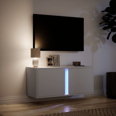  Ścienna szafka TV z LED, biała, 80x31x35 cm