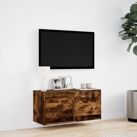  Ścienna szafka TV z LED, przydymiony dąb, 80x31x35 cm