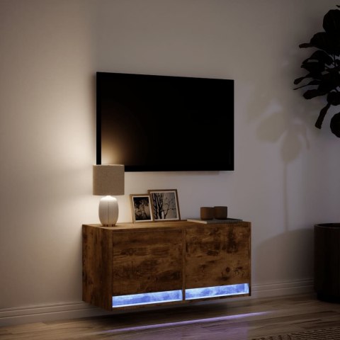  Ścienna szafka TV z LED, przydymiony dąb, 80x31x35 cm