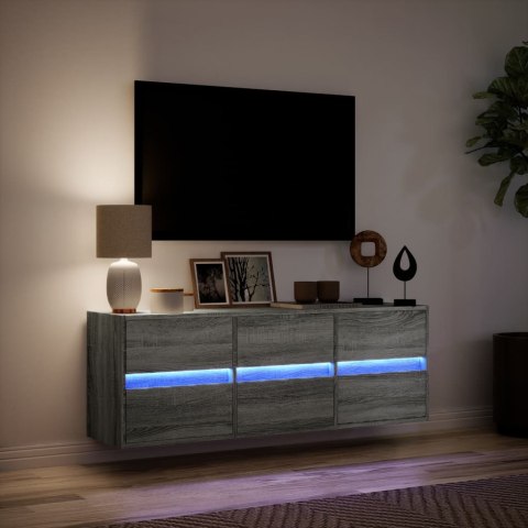  Ścienna szafka TV z LED, szary dąb sonoma, 130x31x45 cm