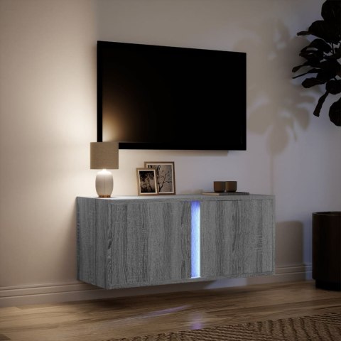  Ścienna szafka TV z LED, szary dąb sonoma, 80x31x35 cm