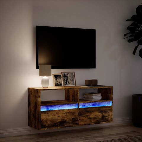  Ścienna szafka TV z LED, przydymiony dąb, 100x31x45 cm