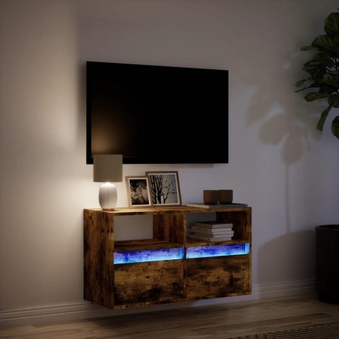  Ścienna szafka TV z LED, przydymiony dąb, 80x31x45 cm