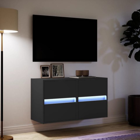  Ścienne szafki TV z LED, 2 szt., czarne, 41x31x45 cm