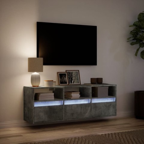  Ścienna szafka TV z LED, szarość betonu, 130x31x45 cm