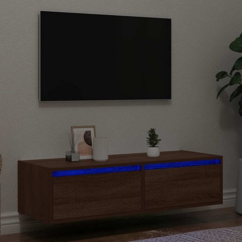  Szafka pod TV z oświetleniem LED, brązowy dąb, 100x35,5x25 cm