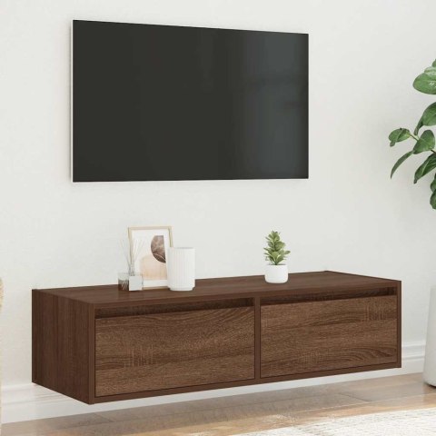  Szafka pod TV z oświetleniem LED, brązowy dąb, 100x35,5x25 cm