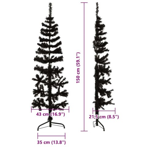  Smukła choinka połówka ze stojakiem, sztuczna, czarna, 150 cm