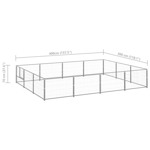  Kojec dla psa, srebrny, 12 m², stalowy