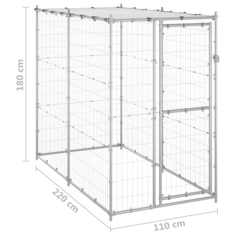  Kojec dla psa z zadaszeniem, galwanizowana stal, 110x220x180 cm