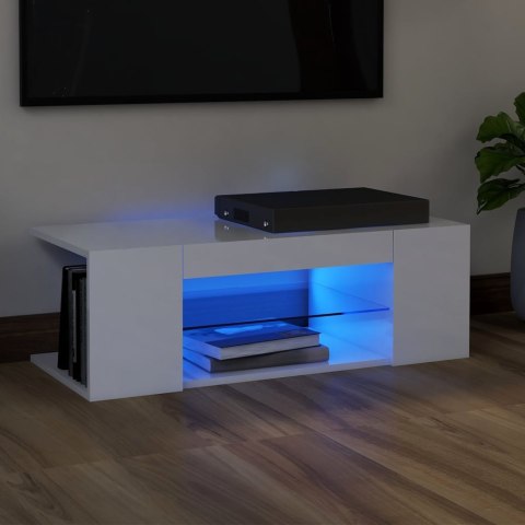  Szafka TV z oświetleniem LED, wysoki połysk, biała, 90x39x30 cm