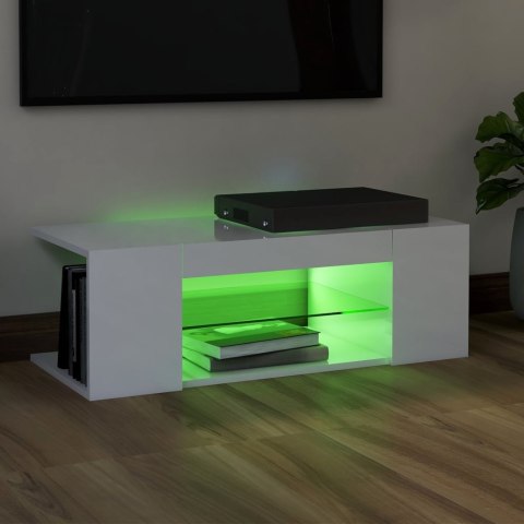  Szafka TV z oświetleniem LED, wysoki połysk, biała, 90x39x30 cm