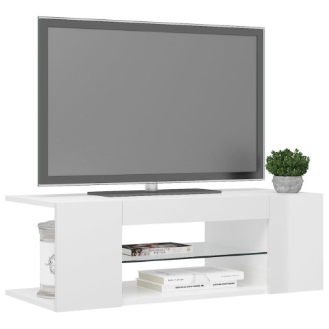  Szafka TV z oświetleniem LED, wysoki połysk, biała, 90x39x30 cm