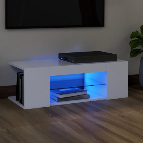  Szafka pod TV z oświetleniem LED, biała, 90x39x30 cm