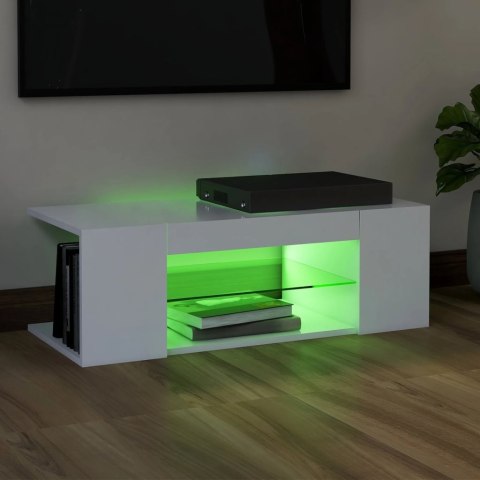  Szafka pod TV z oświetleniem LED, biała, 90x39x30 cm