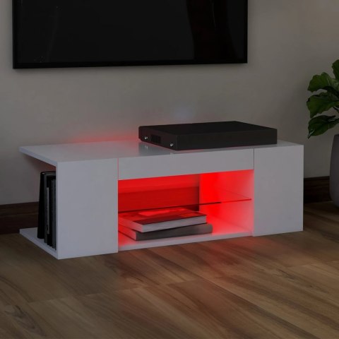  Szafka pod TV z oświetleniem LED, biała, 90x39x30 cm