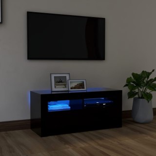  Szafka pod TV z oświetleniem LED, czarna, 90x35x40 cm