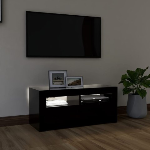  Szafka pod TV z oświetleniem LED, czarna, 90x35x40 cm