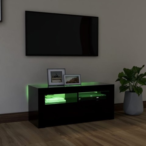  Szafka pod TV z oświetleniem LED, czarna, 90x35x40 cm