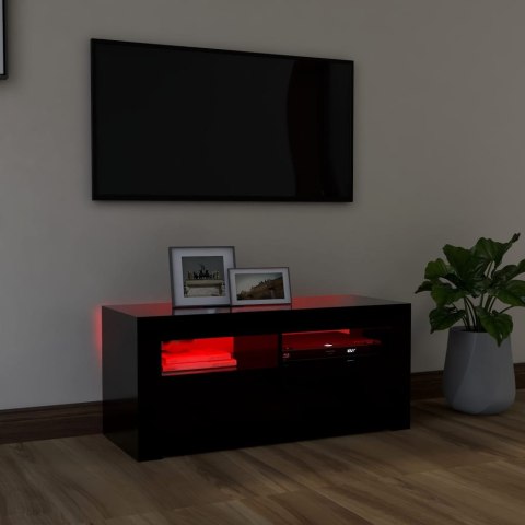  Szafka pod TV z oświetleniem LED, czarna, 90x35x40 cm