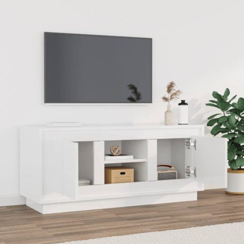  Szafka pod TV, wysoki połysk, biała, 102x35x45 cm