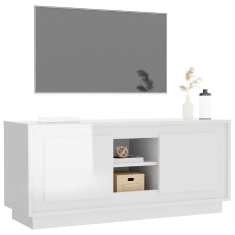  Szafka pod TV, wysoki połysk, biała, 102x35x45 cm