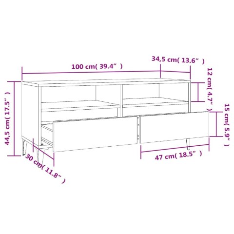  Szafka pod TV, biała, 100x34,5x44,5 cm, materiał drewnopochodny