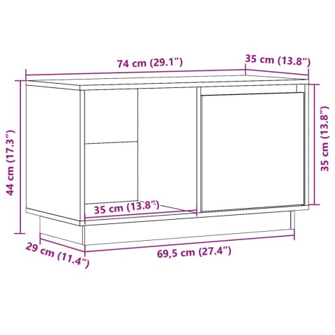  Szafka pod telewizor, szara, 74x35x44 cm, lite drewno sosnowe