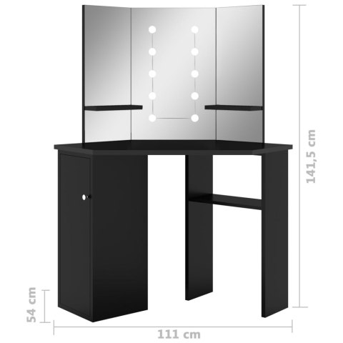  Toaletka narożna z lampkami LED, czarna, 111 x 54 x 141,5 cm