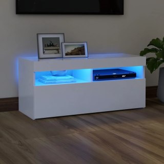  Szafka pod TV z oświetleniem LED, biała, 90x35x40 cm