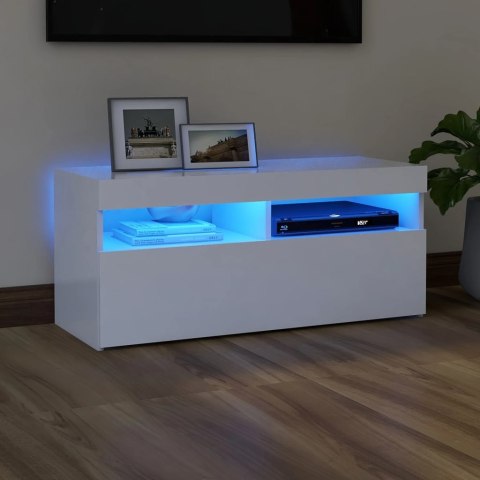  Szafka pod TV z oświetleniem LED, biała, 90x35x40 cm