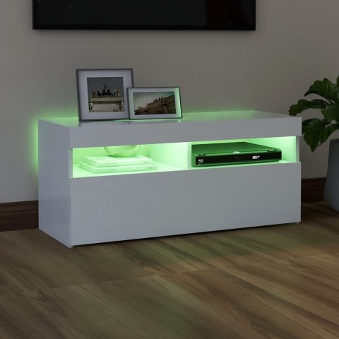  Szafka pod TV z oświetleniem LED, biała, 90x35x40 cm