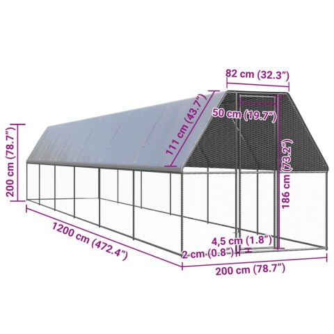  Klatka zewnętrzna dla kurcząt, 2x12x2 m, stal galwanizowana