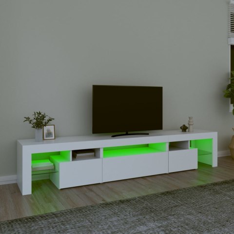  Szafka pod TV z oświetleniem LED, biała, 215x36,5x40 cm