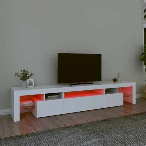  Szafka pod TV z oświetleniem LED, biała, 215x36,5x40 cm