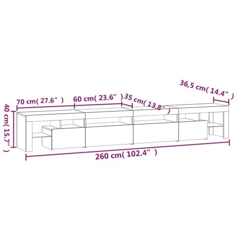  Szafka pod TV z oświetleniem LED, czarna, 260x36,5x40 cm