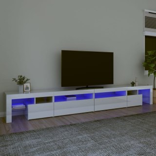  Szafka pod TV ze światłem LED, błyszcząca, biała, 290x36,5x40cm