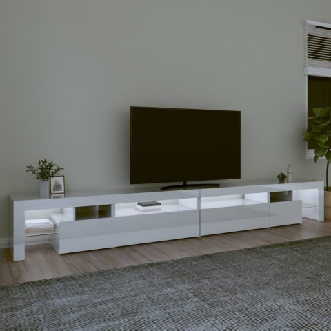  Szafka pod TV ze światłem LED, błyszcząca, biała, 290x36,5x40cm