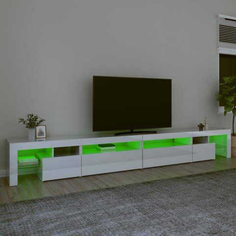  Szafka pod TV ze światłem LED, błyszcząca, biała, 290x36,5x40cm