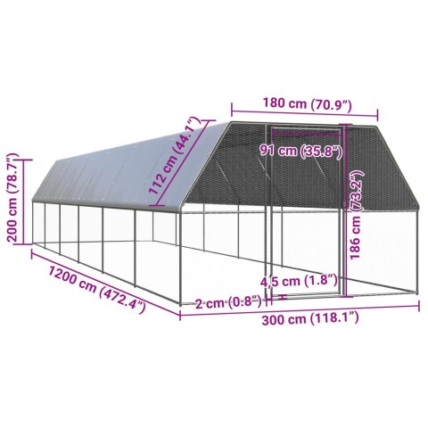  Klatka zewnętrzna dla kurcząt, 3x12x2 m, stal galwanizowana