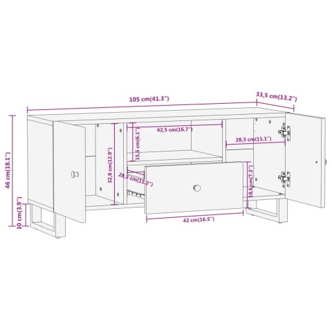  Szafka pod TV, brązowo-czarna 105x33,5x46 cm, lite drewno mango