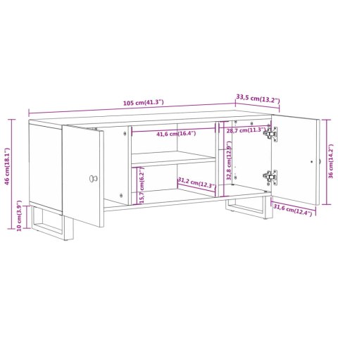  Szafka pod TV, brązowo-czarna 105x33,5x46 cm, lite drewno mango