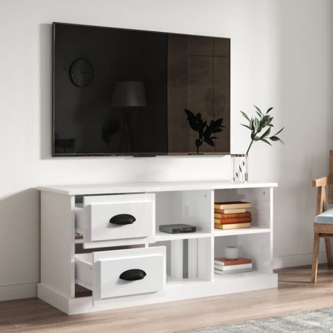  Szafka pod TV, wysoki połysk, biała, 102x35,5x47,5 cm