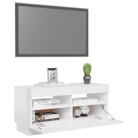  Szafka pod TV z oświetleniem LED, biała z połyskiem, 80x35x40cm