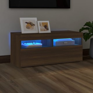  Szafka pod TV z oświetleniem LED, brązowy dąb, 90x35x40 cm