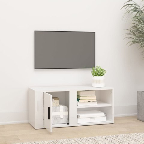  Szafka pod TV, wysoki połysk, biała, 80x31,5x36 cm