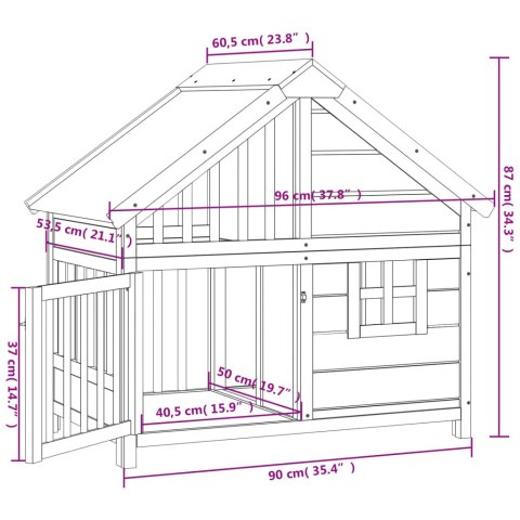  Buda dla psa, szara, 96x60,5x87 cm, lite drewno sosnowe