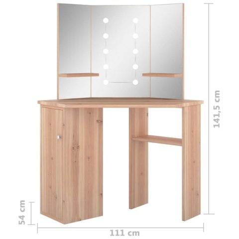  Toaletka narożna z oświetleniem LED, dąb, 111x54x141,5 cm